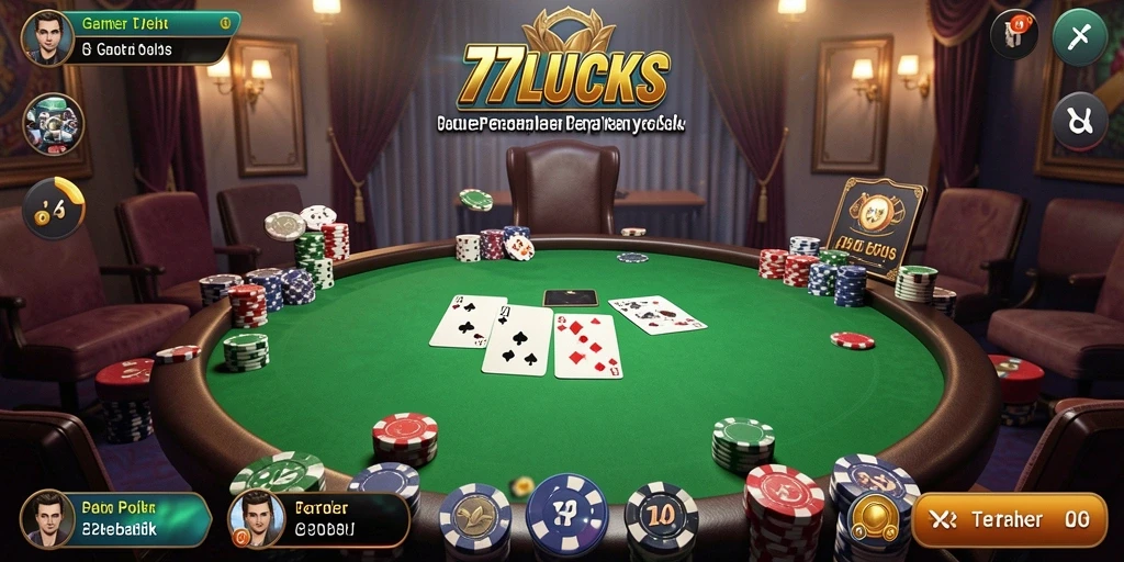 Tampilan gameplay Poker yang mendebarkan di 77LUCKS.