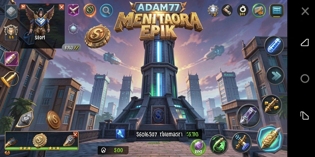 Tampilan gameplay menakjubkan dari ADAM77 dengan menara dan musuh.