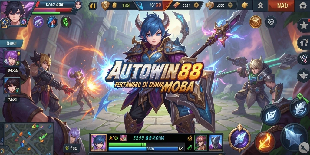 Tangkapan layar gameplay AUTOWIN88 menampilkan aksi seru di arena pertempuran MOBA.
