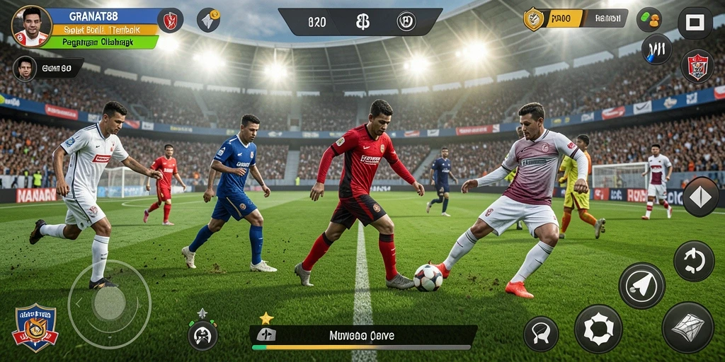 Screenshot utama <strong>GRANAT88</strong> menampilkan aksi mendebarkan dalam permainan sepak bola.