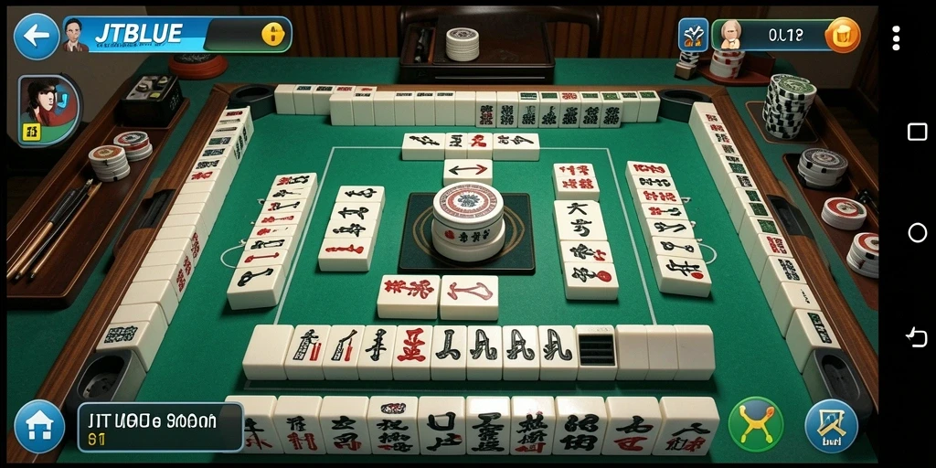 Tangkapan layar JTBLUE menampilkan pengalaman bermain Mahjong yang seru dan menantang.