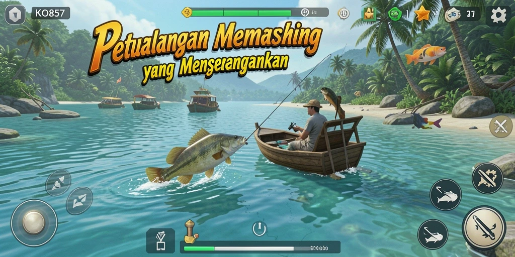 Tampilan menarik gameplay KO857 dengan berbagai lokasi memancing.