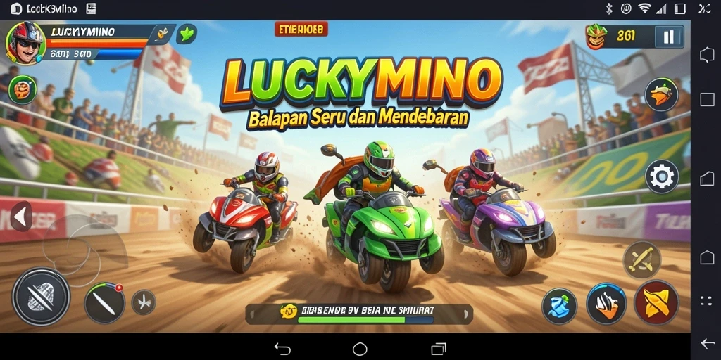 Screenshot gameplay LUCKYMINO menampilkan balapan seru yang mendebarkan.