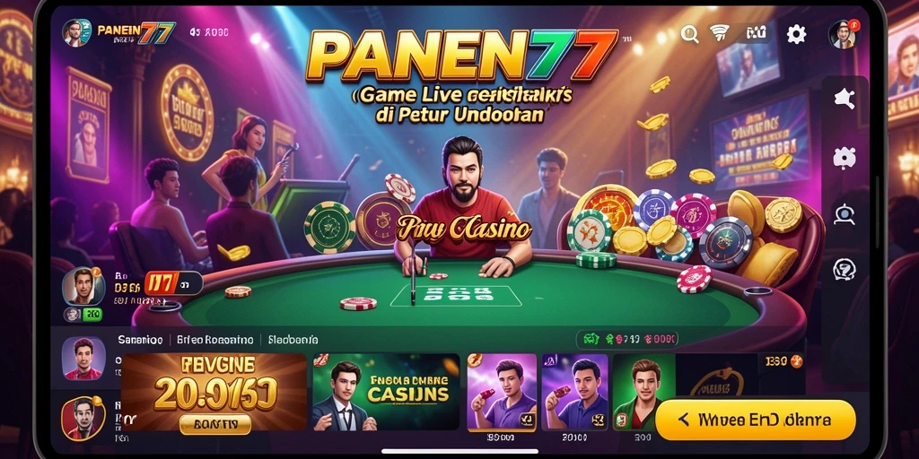 Screenshot gameplay PANEN77 menampilkan dealer langsung dalam aksi permainan yang mendebarkan.