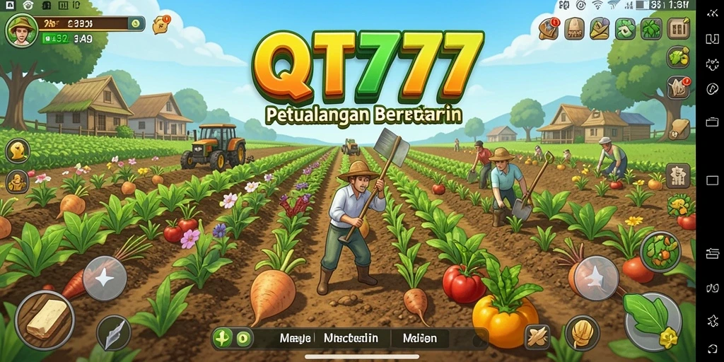 Tampilan gameplay QT777 dengan aktivitas bertani yang menyenangkan.