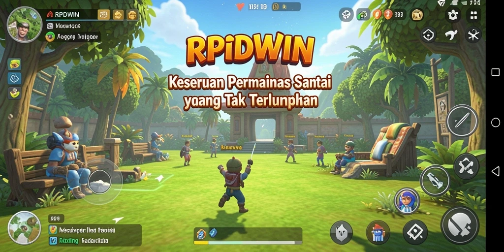 Tampilan screenshot utama RPIDWIN menunjukkan gameplay yang menyenangkan dan penuh warna.