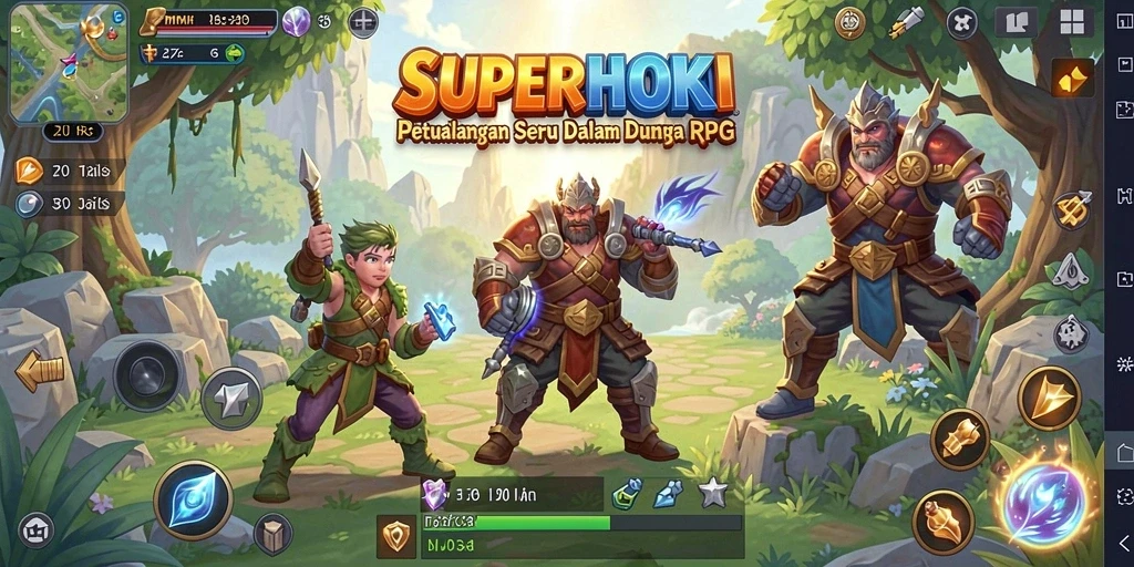Screenshot gameplay SUPERHOKI yang menunjukkan pertarungan seru dalam RPG.